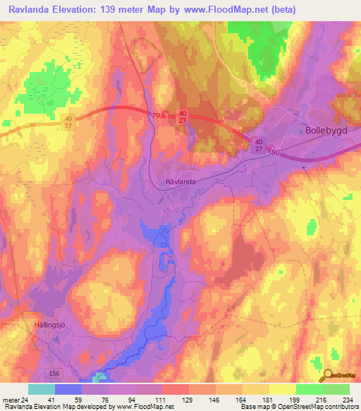 Ravlanda,Sweden Elevation Map