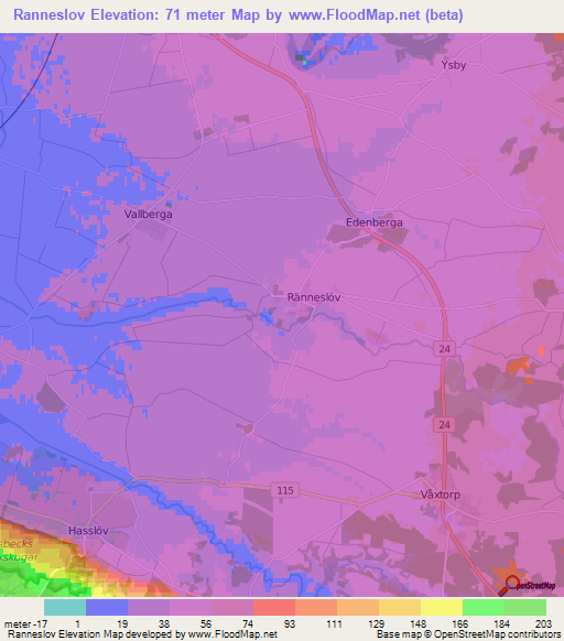 Ranneslov,Sweden Elevation Map