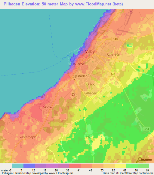 Pilhagen,Sweden Elevation Map