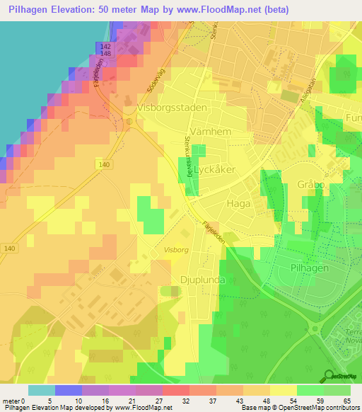 Pilhagen,Sweden Elevation Map