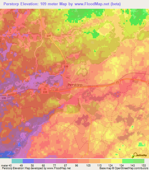 Perstorp,Sweden Elevation Map