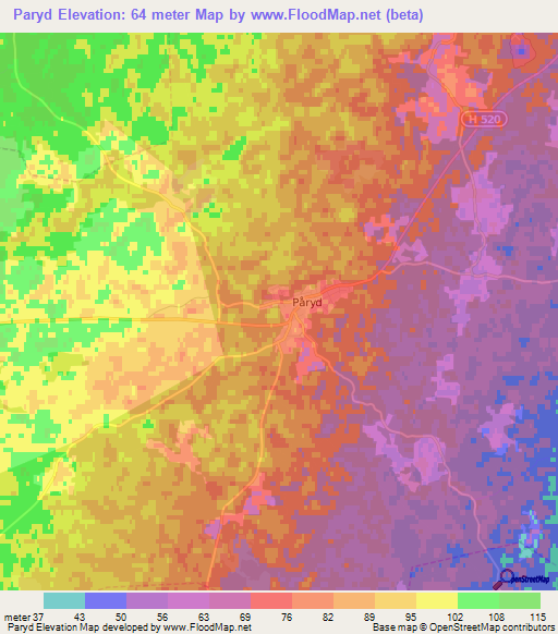 Paryd,Sweden Elevation Map