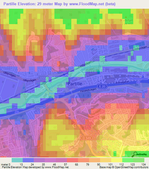 Partille,Sweden Elevation Map