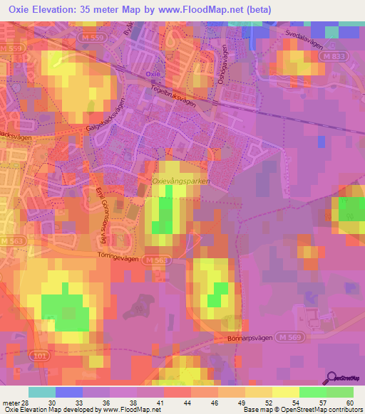 Oxie,Sweden Elevation Map