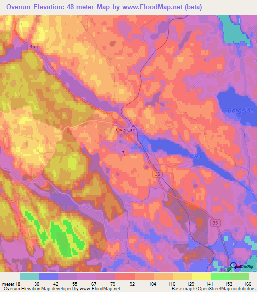 Overum,Sweden Elevation Map