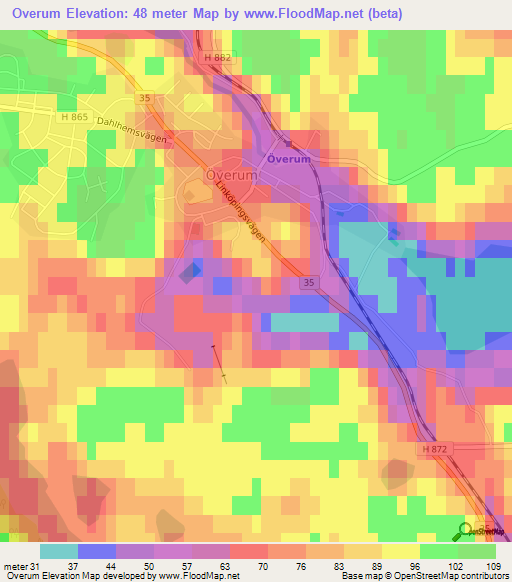 Overum,Sweden Elevation Map