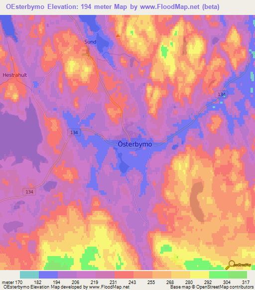 OEsterbymo,Sweden Elevation Map