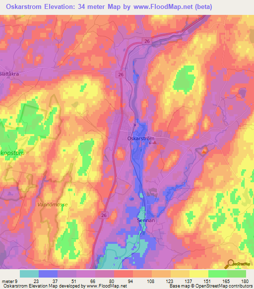 Oskarstrom,Sweden Elevation Map