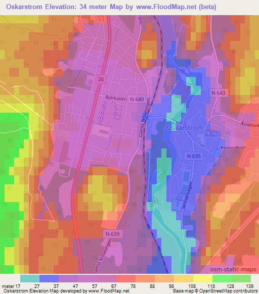 Oskarstrom,Sweden Elevation Map