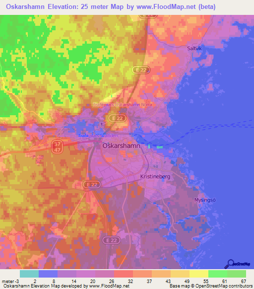Oskarshamn,Sweden Elevation Map