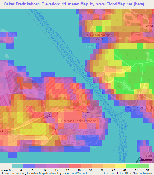 Oskar-Fredriksborg,Sweden Elevation Map