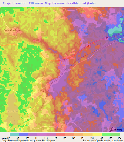 Orsjo,Sweden Elevation Map