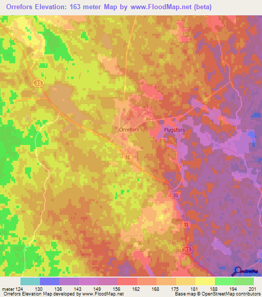 Orrefors,Sweden Elevation Map