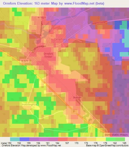 Orrefors,Sweden Elevation Map