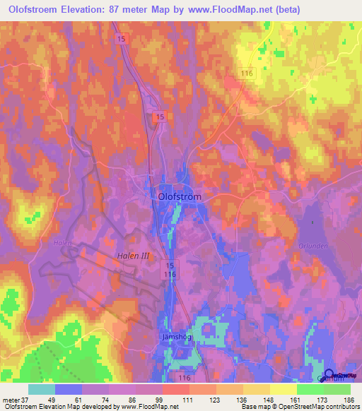 Olofstroem,Sweden Elevation Map