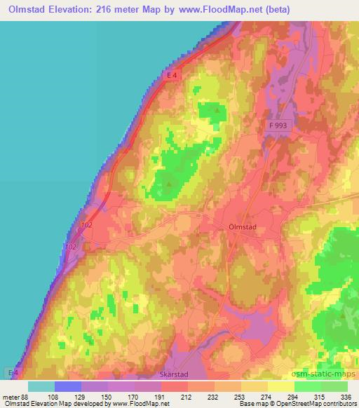 Olmstad,Sweden Elevation Map