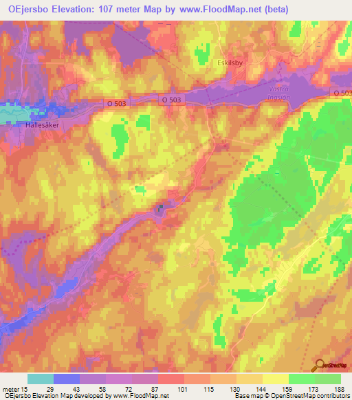 OEjersbo,Sweden Elevation Map