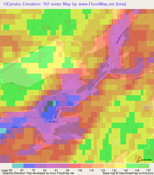 OEjersbo,Sweden Elevation Map