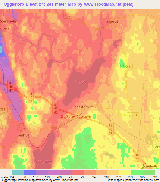 Oggestorp,Sweden Elevation Map