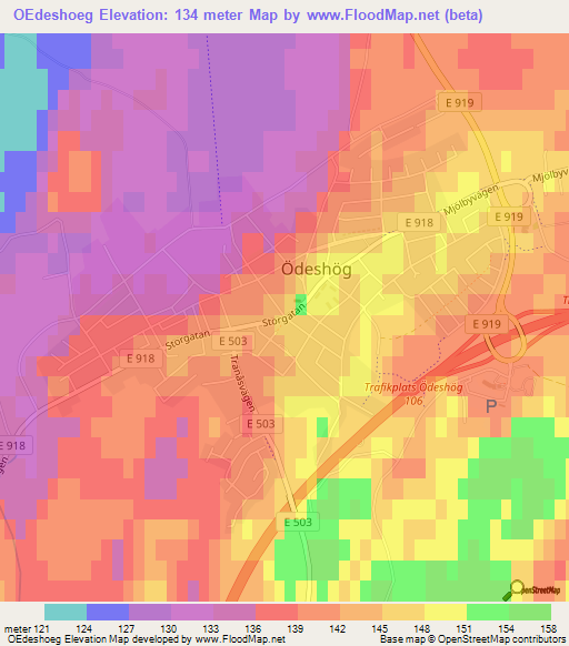 OEdeshoeg,Sweden Elevation Map