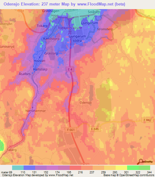 Odensjo,Sweden Elevation Map