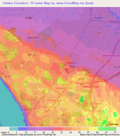 Odakra,Sweden Elevation Map