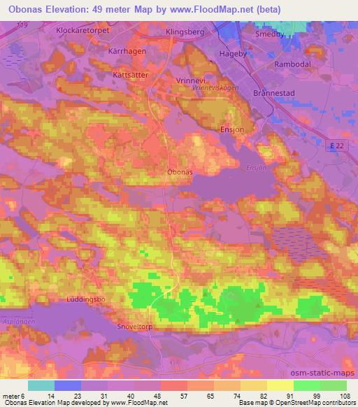 Obonas,Sweden Elevation Map