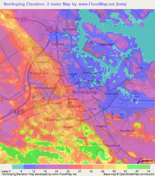 Norrkoping,Sweden Elevation Map