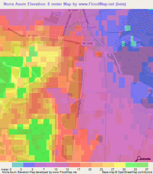 Norra Asum,Sweden Elevation Map