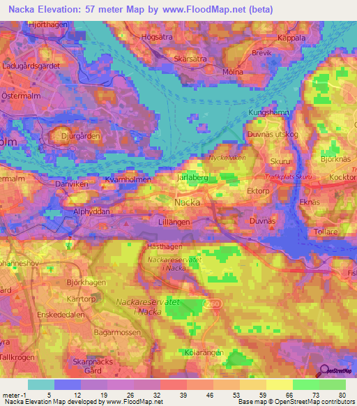 Nacka,Sweden Elevation Map