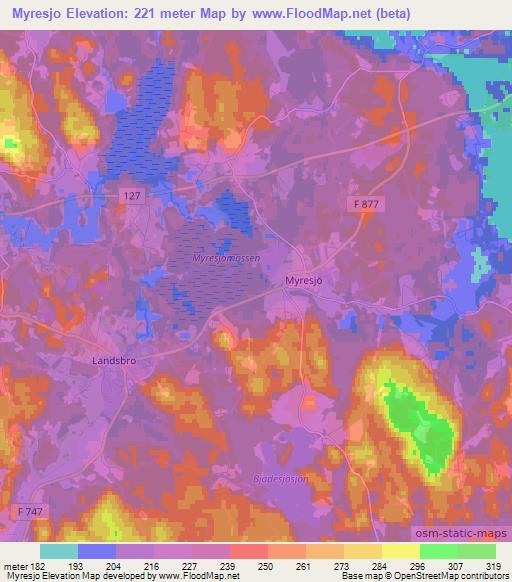 Myresjo,Sweden Elevation Map