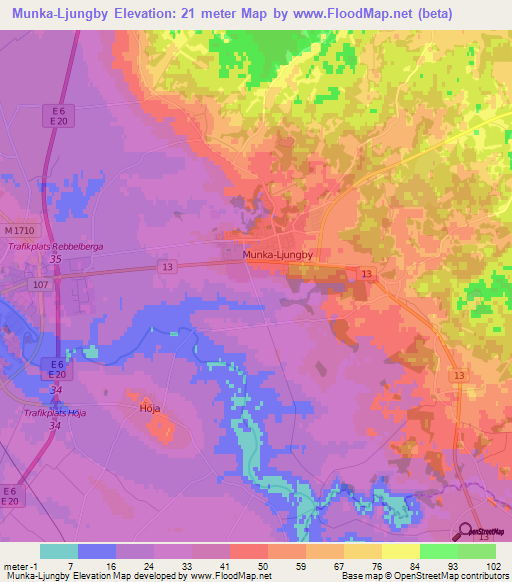 Munka-Ljungby,Sweden Elevation Map