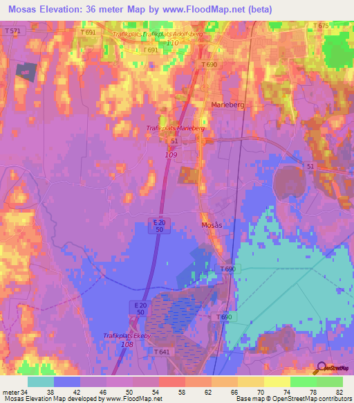 Mosas,Sweden Elevation Map