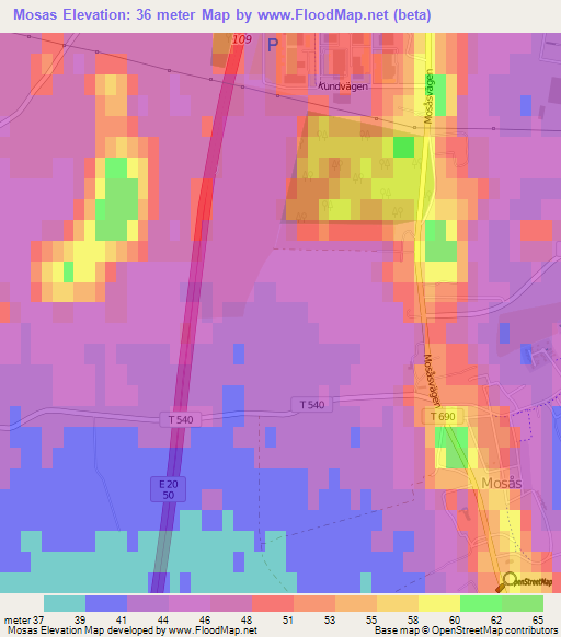 Mosas,Sweden Elevation Map