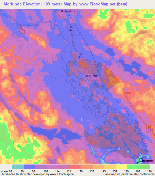 Morlunda,Sweden Elevation Map