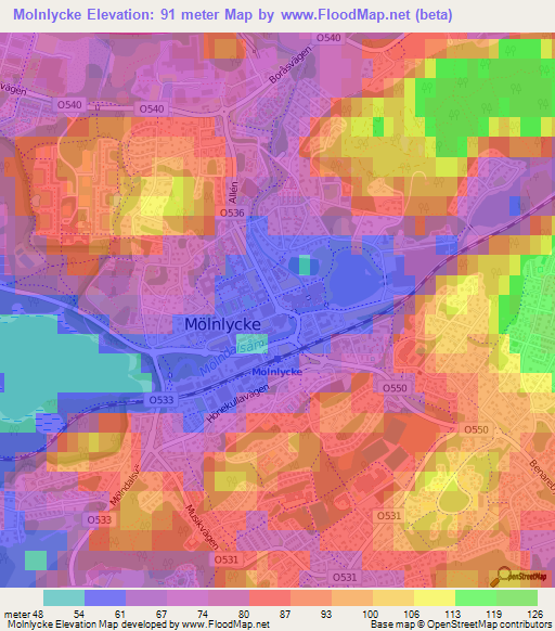 Molnlycke,Sweden Elevation Map