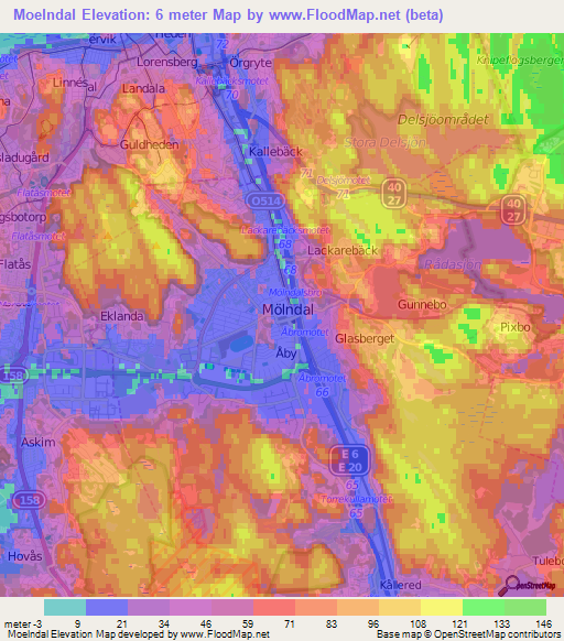 Moelndal,Sweden Elevation Map