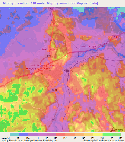 Mjolby,Sweden Elevation Map