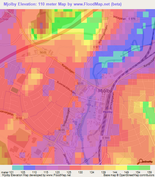 Mjolby,Sweden Elevation Map