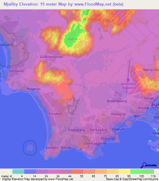 Mjallby,Sweden Elevation Map