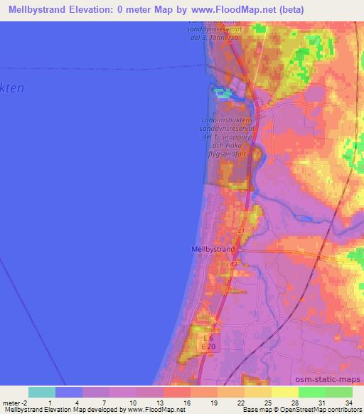 Mellbystrand,Sweden Elevation Map