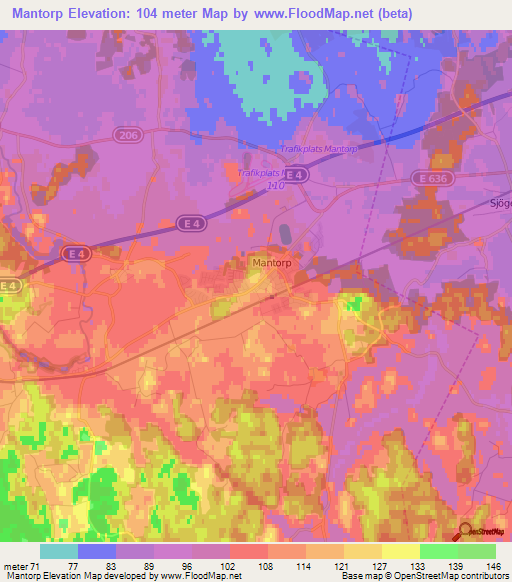 Mantorp,Sweden Elevation Map