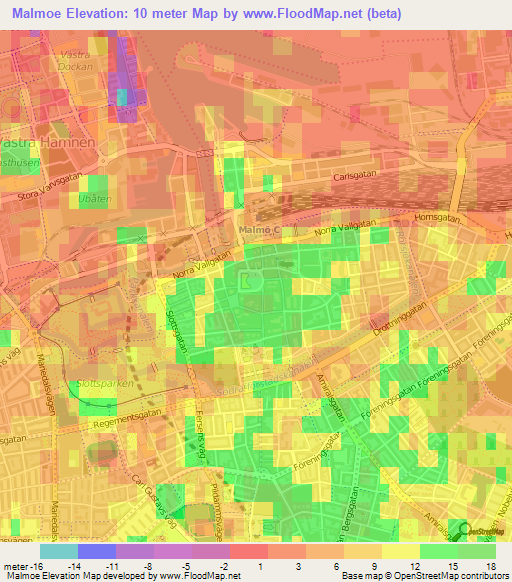 Malmoe,Sweden Elevation Map