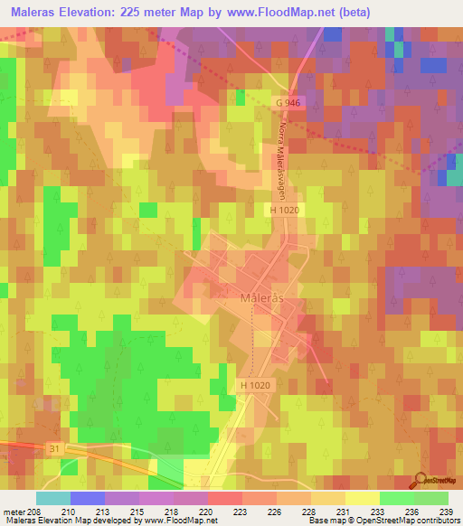 Maleras,Sweden Elevation Map