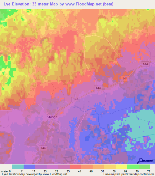 Lye,Sweden Elevation Map