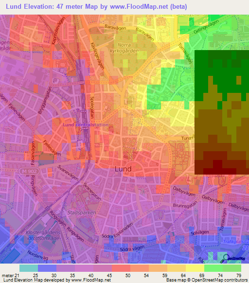 Lund,Sweden Elevation Map