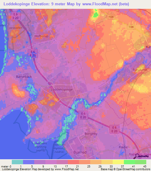 Loddekopinge,Sweden Elevation Map