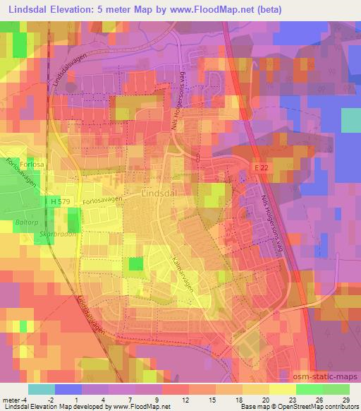 Lindsdal,Sweden Elevation Map