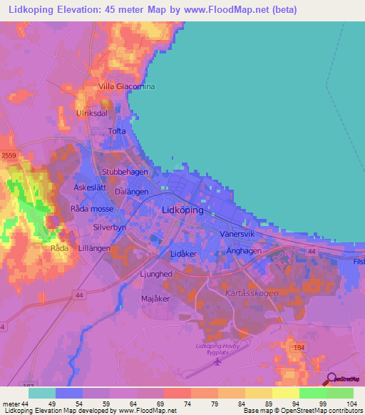 Lidkoping,Sweden Elevation Map