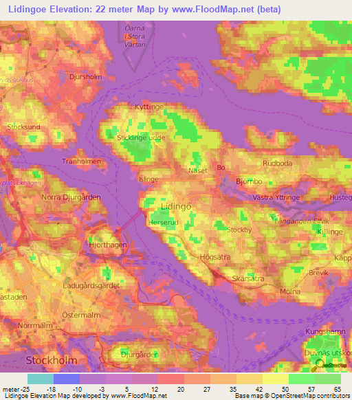 Lidingoe,Sweden Elevation Map